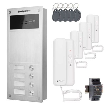 Preview: Türsprechanlagen Set Nippon für 4-Familienhaus - Optional mit RFID Zugangssystem